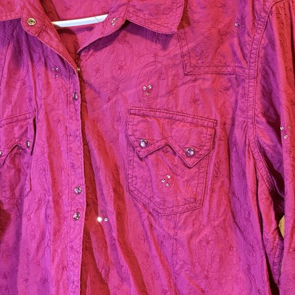 Ariat Women’s XXL Long Sleeve Pearl Snap Pink Embroidered Western Cowgirl - Picture 2 of 6